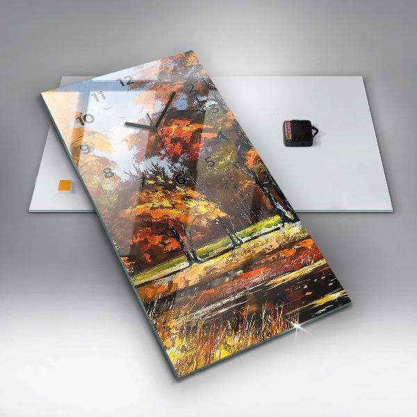 Zegar szklany pionowy Jesienny pejzaż z rzeką