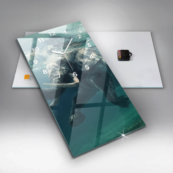 Zegar szklany pionowy Pływający słoń w oceanie
