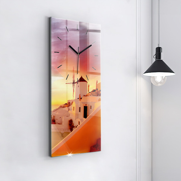 Zegar szklany pionowy Stary wiatrak w Santorini