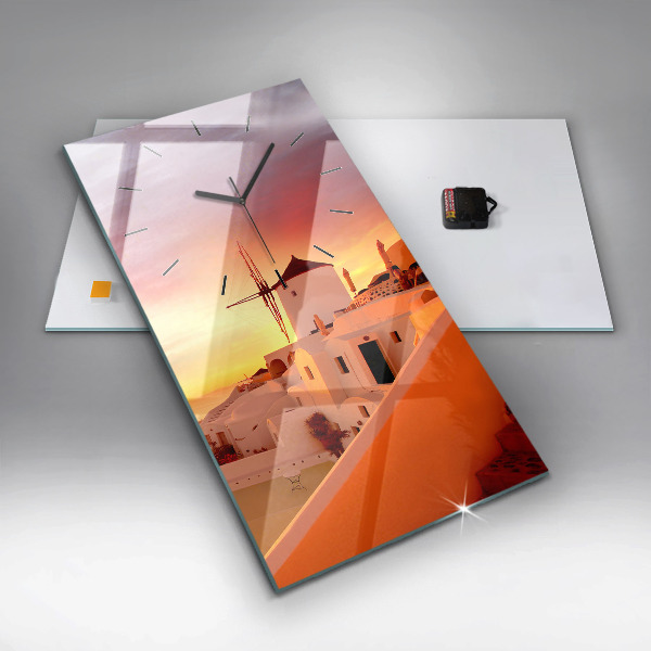 Zegar szklany pionowy Stary wiatrak w Santorini