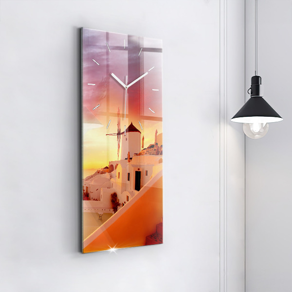Zegar szklany pionowy Stary wiatrak w Santorini