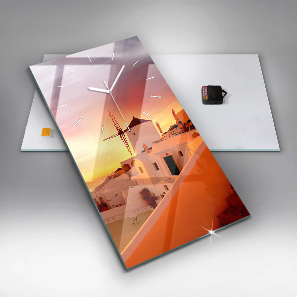 Zegar szklany pionowy Stary wiatrak w Santorini