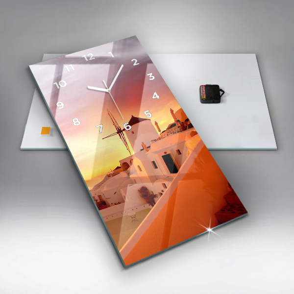 Zegar szklany pionowy Stary wiatrak w Santorini