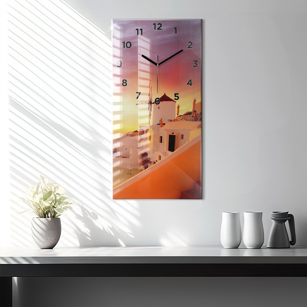 Zegar szklany pionowy Stary wiatrak w Santorini