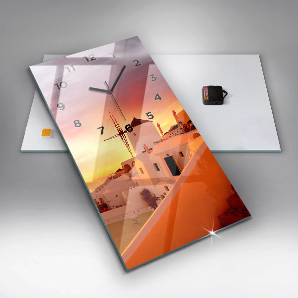 Zegar szklany pionowy Stary wiatrak w Santorini