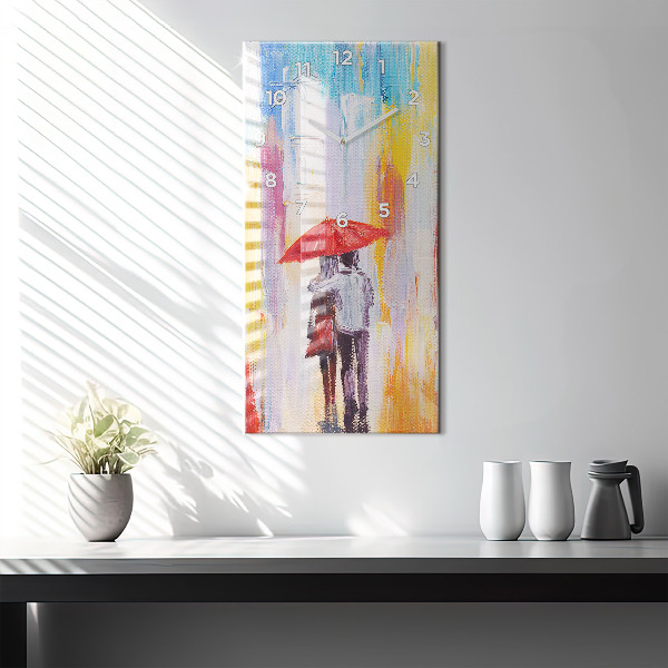 Zegar szklany pionowy Para w deszczu