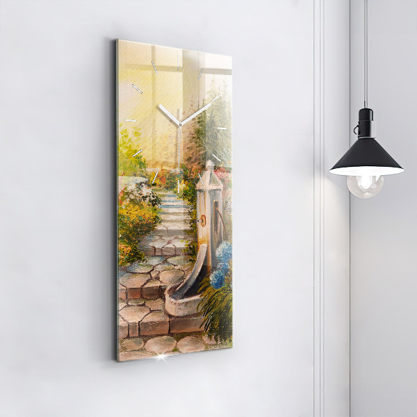 Zegar szklany pionowy Kompozycja olejna w lesie