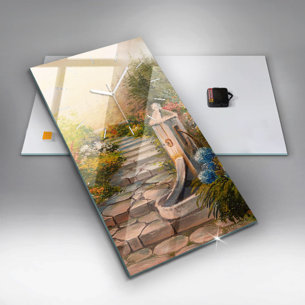 Zegar szklany pionowy Kompozycja olejna w lesie