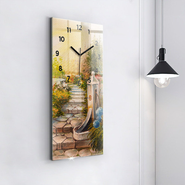 Zegar szklany pionowy Kompozycja olejna w lesie