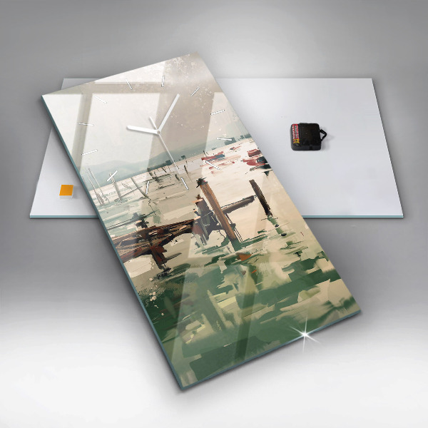 Zegar szklany pionowy Łodzie rybackie w porcie