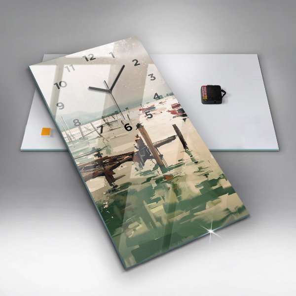 Zegar szklany pionowy Łodzie rybackie w porcie