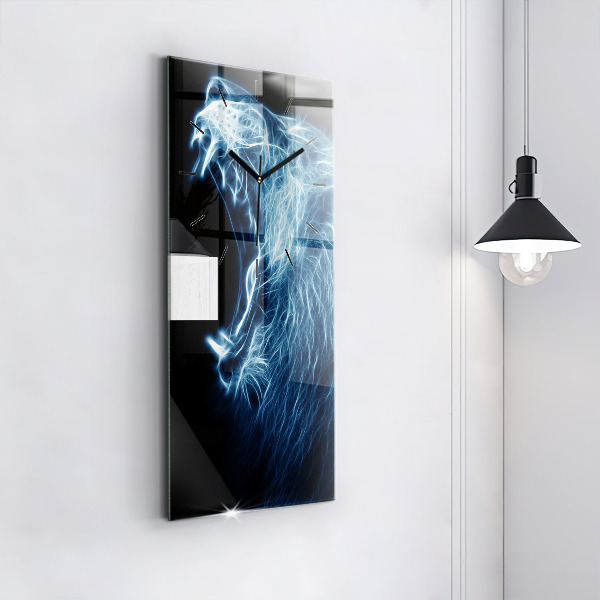 Zegar szklany pionowy Dziki lew