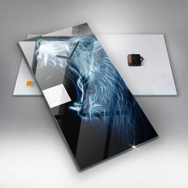 Zegar szklany pionowy Dziki lew