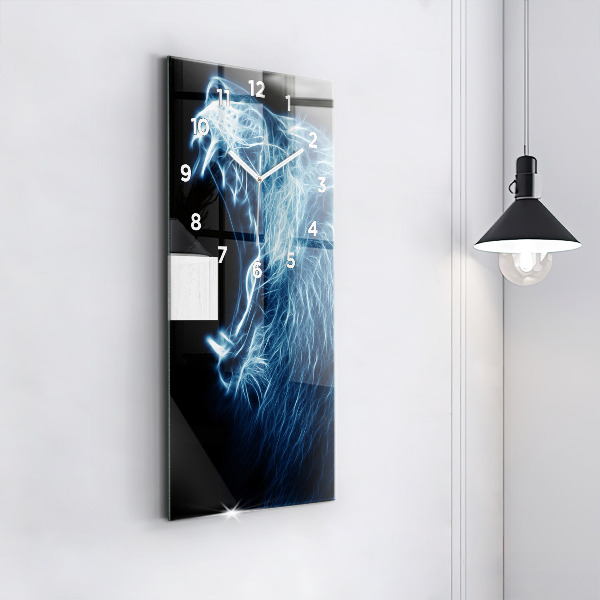 Zegar szklany pionowy Dziki lew