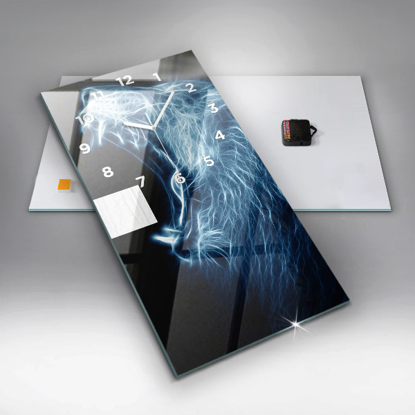 Zegar szklany pionowy Dziki lew