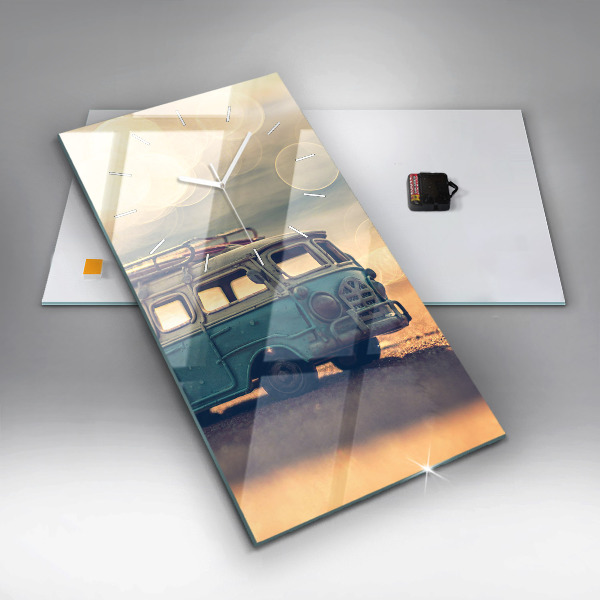 Zegar szklany pionowy Kamper na plaży