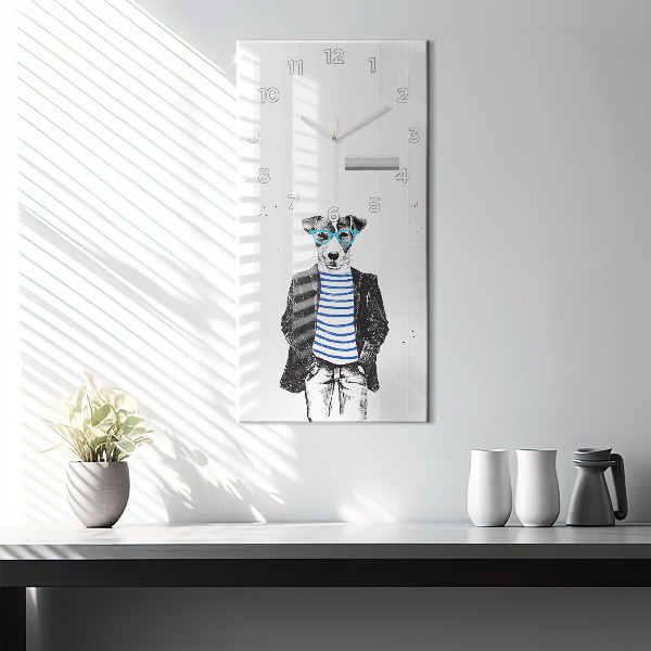 Zegar szklany pionowy Pies w ciele człowieka