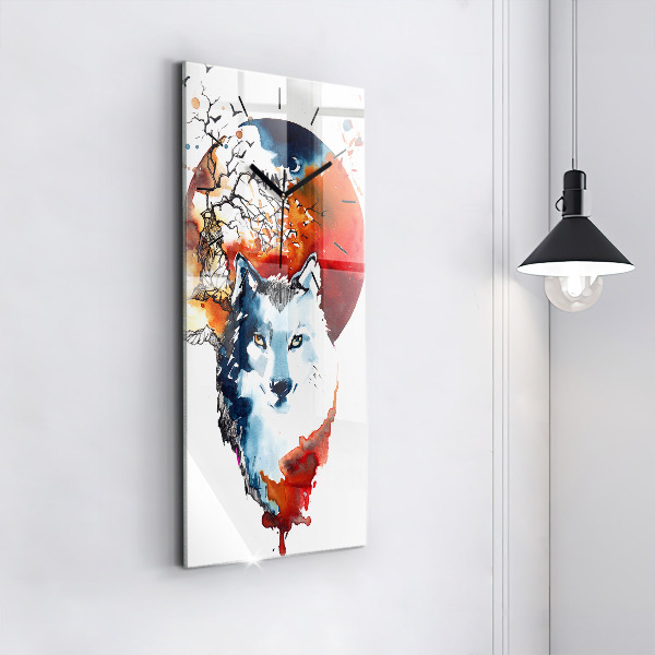 Zegar szklany pionowy Wilk i Pełnia