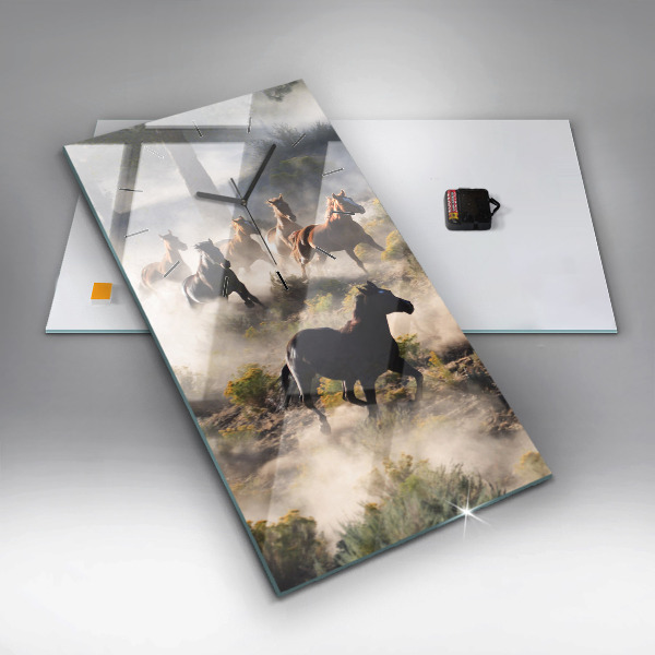 Zegar szklany pionowy Stado rozpędzonych koni