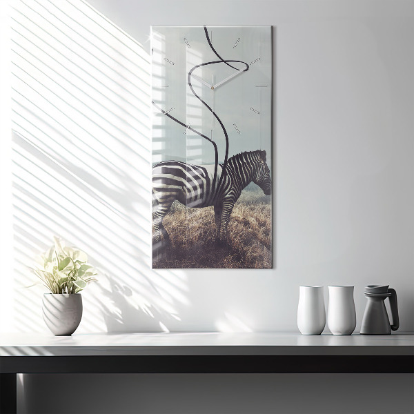 Zegar szklany pionowy Zebra – Abstrakcja