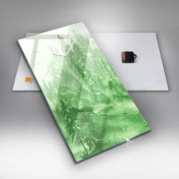 Zegar szklany pionowy Malarstwo zielony las