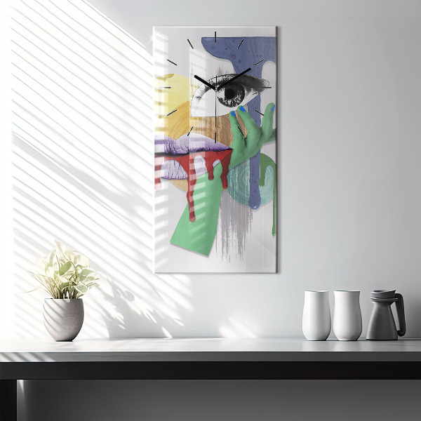 Zegar szklany pionowy Surrealistyczny kolaż