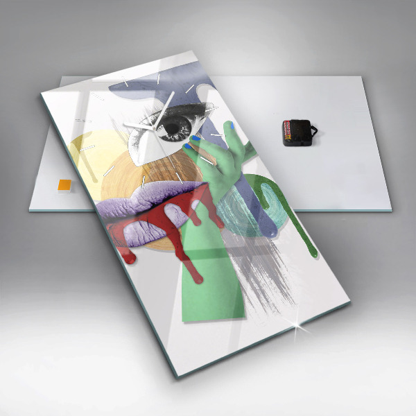 Zegar szklany pionowy Surrealistyczny kolaż