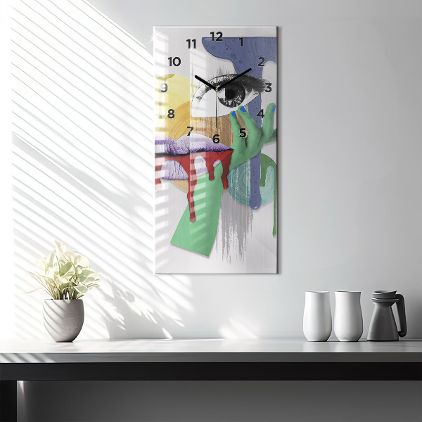 Zegar szklany pionowy Surrealistyczny kolaż
