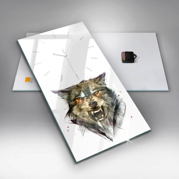 Zegar szklany pionowy Rysowane portret wilka