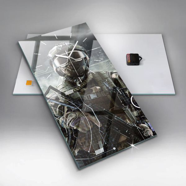 Zegar szklany pionowy Żołnierz z bronią