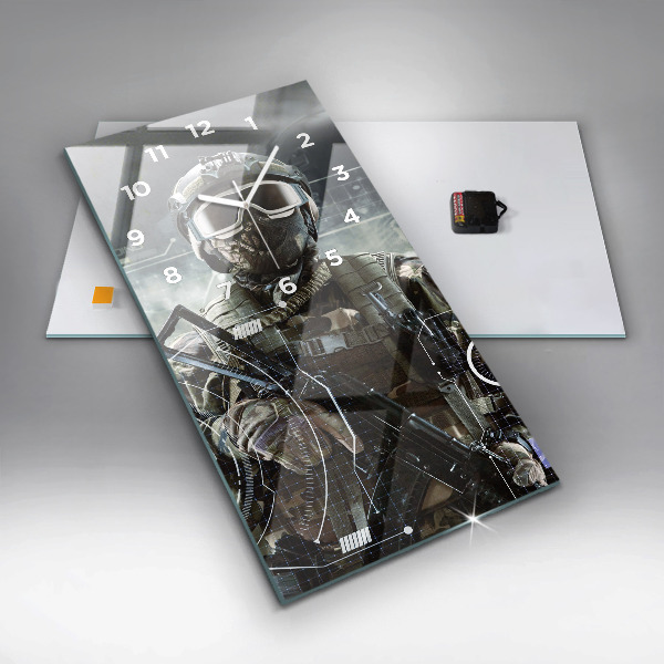 Zegar szklany pionowy Żołnierz z bronią