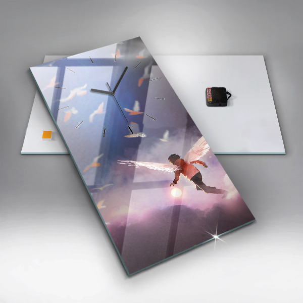 Zegar szklany pionowy Chłopiec ze skrzydłami