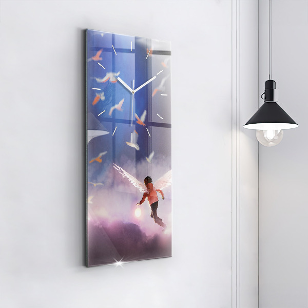 Zegar szklany pionowy Chłopiec ze skrzydłami