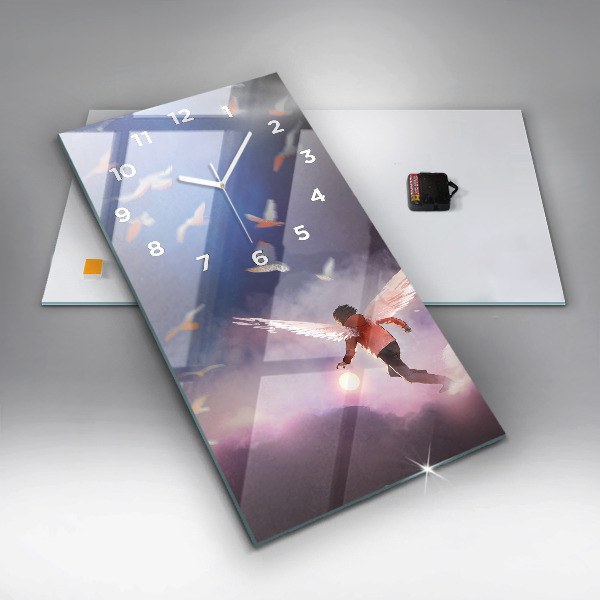 Zegar szklany pionowy Chłopiec ze skrzydłami