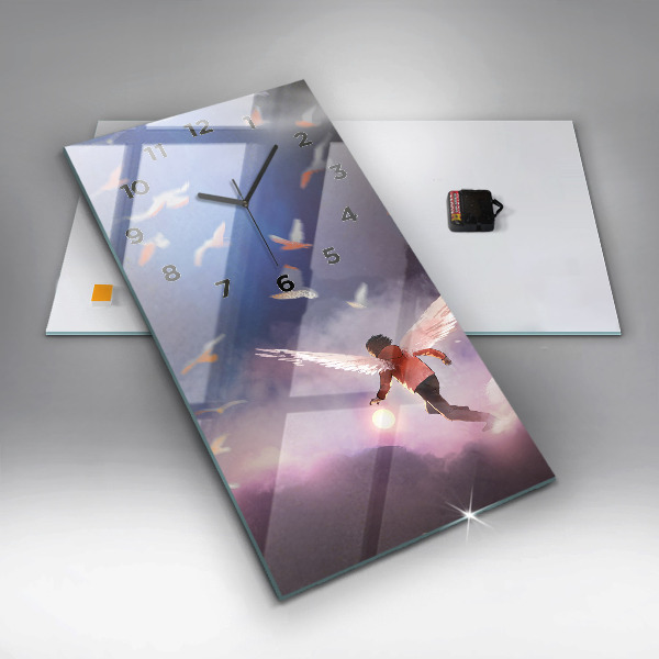 Zegar szklany pionowy Chłopiec ze skrzydłami