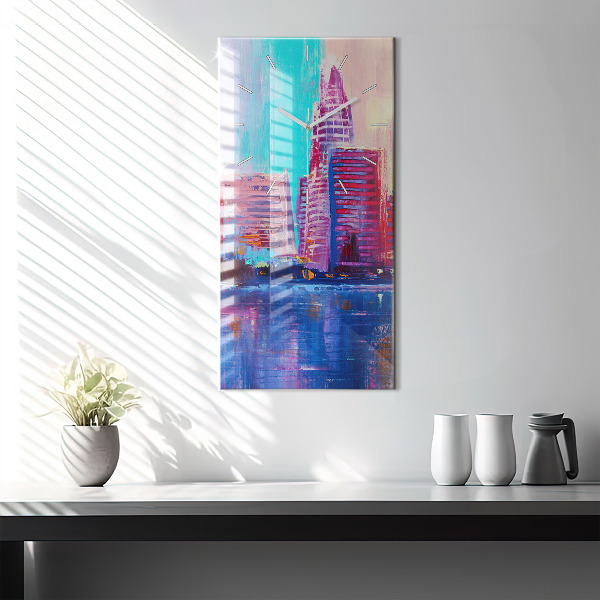 Zegar szklany pionowy Abstrakcja drapaczy chmur