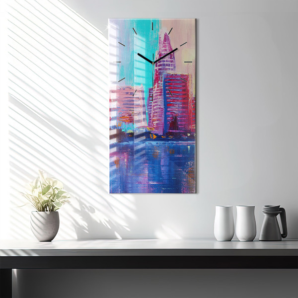 Zegar szklany pionowy Abstrakcja drapaczy chmur