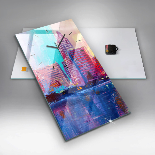 Zegar szklany pionowy Abstrakcja drapaczy chmur