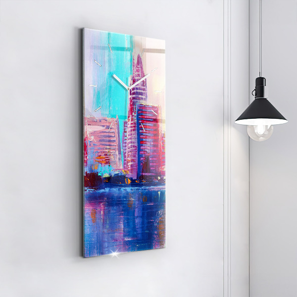 Zegar szklany pionowy Abstrakcja drapaczy chmur