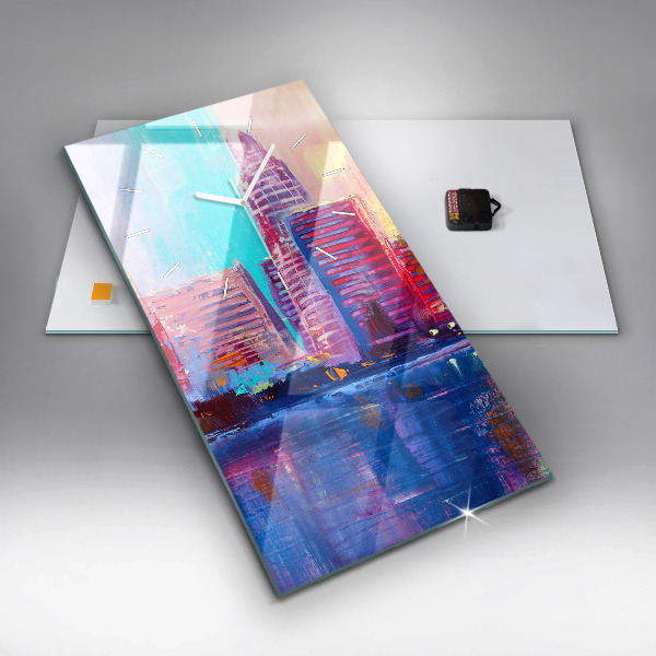 Zegar szklany pionowy Abstrakcja drapaczy chmur