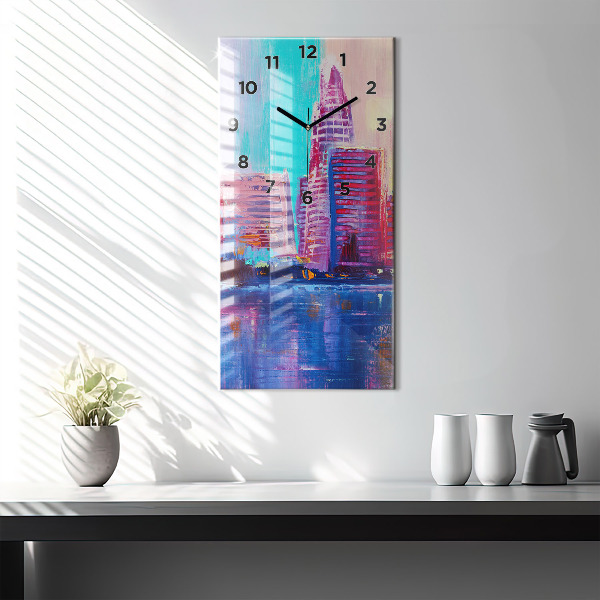 Zegar szklany pionowy Abstrakcja drapaczy chmur