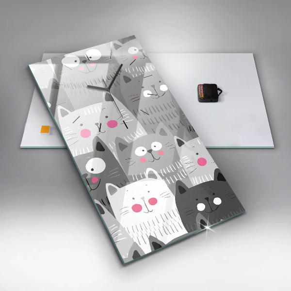 Zegar szklany pionowy Wzór z kotami