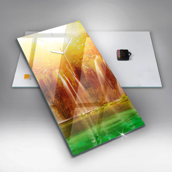 Zegar szklany pionowy Widok na wodospad