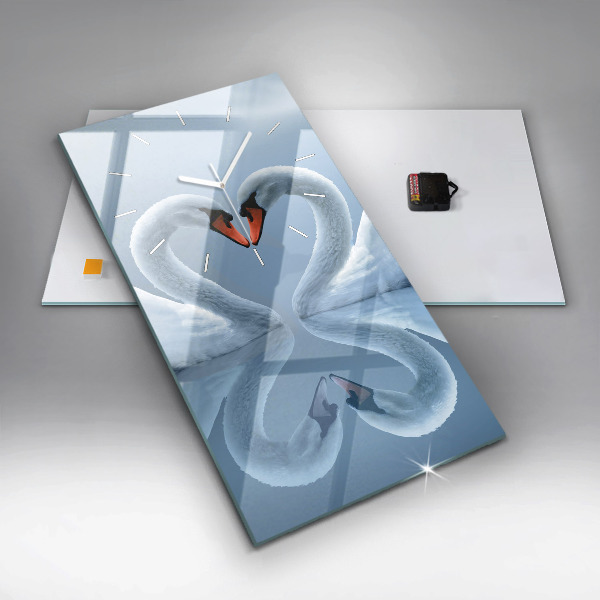 Zegar szklany pionowy Łabędzie w serce