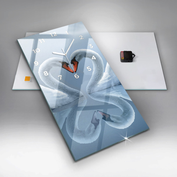 Zegar szklany pionowy Łabędzie w serce