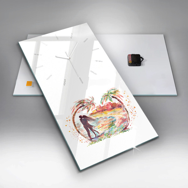 Zegar szklany pionowy Akwarela Miłość na plaży Miami