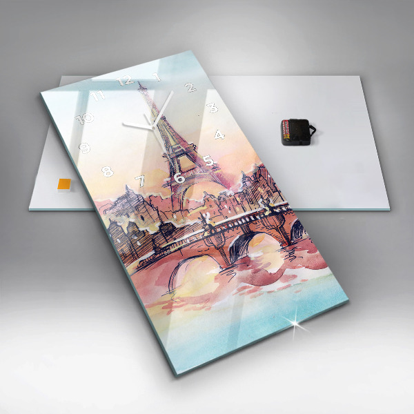 Zegar szklany pionowy Malowany pejzaż Paryża