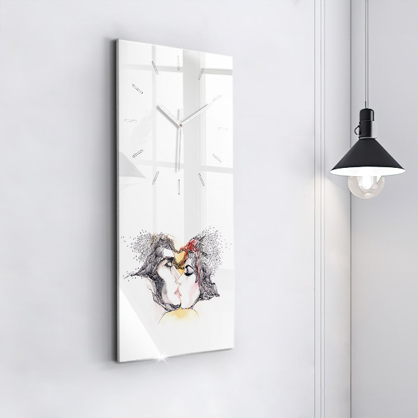 Zegar szklany pionowy Rysunek miłosny pocałunek