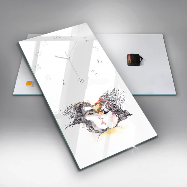 Zegar szklany pionowy Rysunek miłosny pocałunek