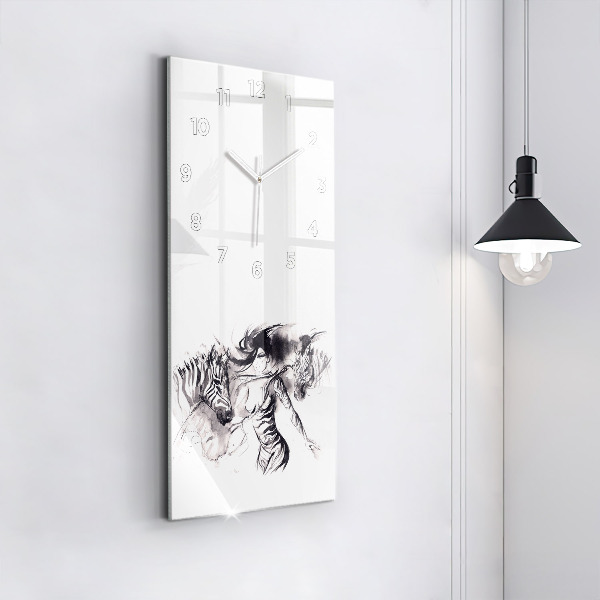 Zegar szklany pionowy Kobieta i zebry